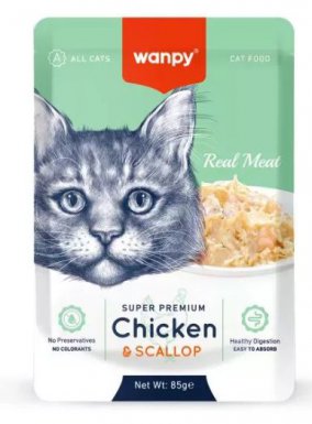 Wanpy Super Premium Chicken & Scallop mięsna uczta dla kotów kurczak z przegrzebkami 85g 